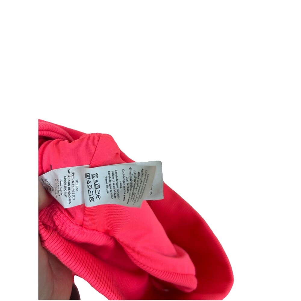 Alo Ribbed Slit Bra Fluorescent Pink Coral Small - Picture 6 of 6